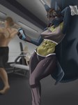 abs ambiguous_gender anthro anthro_focus athletic athletic_anthro athletic_male biceps blue_body blue_fur bodily_fluids bottomwear breasts butt clothed clothing exercise female female_anthro female_focus fingers fur group gym hair male male_human muscular muscular_anthro pants pecs red_eyes shirt solo solo_focus sport sweat tail topwear trio weightlifting workout archerteamr nintendo pokemon canid canine generation_4_pokemon human lucario mammal pokemon_(species) 2025 absurd_res digital_media_(artwork) hi_res