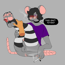 anthro anus balls blush cigarette clothing feet femboy foot_fetish foot_focus footwear genitals humanoid_feet humanoid_genitalia male pawpads penis plantigrade socks solo stirrup_socks tail text crowdud3 rat_boy_(crowdud3) mammal murid murine rat rodent hi_res