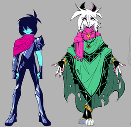 ambiguous_gender ambiguous_human anklet anthro armor black_hair blue_body blue_skin bracelet cape clothed clothed_anthro clothed_human clothed_male clothing curved_horn digit_ring duo ear_piercing ear_ring feet fingerless_gloves floppy_ears footwear fur gloves gold_(metal) gold_anklet gold_bracelet gold_jewelry gold_necklace gold_toe_ring grey_background hair hair_over_eyes half-closed_eyes handwear horn jewelry male male_anthro narrowed_eyes necklace piercing poncho ring ring_piercing simple_background skinsuit smile socks tight_clothing toe_ring toeless_footwear toeless_legwear toeless_socks toeless_stockings toes white_body white_fur xexeezy deltarune undertale_(series) kris_dreemurr ralsei boss_monster_(undertale) bovid caprine goat human mammal 2026 digital_media_(artwork)