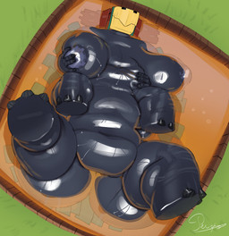anthro big_breasts big_butt bodily_fluids breasts butt female food grabbing_own_breast hand_on_own_belly honey_(food) huge_breasts huge_butt lying on_back overweight solo sweat perotoart microsoft minecraft mojang xbox_game_studios sniffer_(minecraft) taur absurd_res hi_res signature