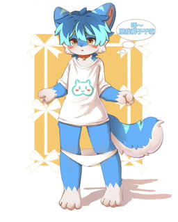 adolescent ambiguous_anthro ambiguous_gender anthro bell bell_collar blue_body blue_fur clothed clothing collar fur partially_clothed partially_clothed_anthro shirt simple_background solo thought_bubble topwear underwear underwear_down young young_ambiguous young_anthro sukincat felid feline mammal hi_res