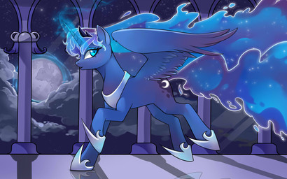 blue_body blue_eyes blue_feathers cloud collar column feathered_wings feathers female feral horn horseshoe levitation magic magic_user night rock solo star stone_floor wings santagiera friendship_is_magic hasbro my_little_pony mythology princess_luna_(mlp) equid equine mammal mythological_creature mythological_equine winged_unicorn 16:10 2015 hi_res widescreen