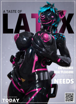 anthro big_breasts black_body black_hair black_latex black_sclera blue_hair blue_latex breasts collar female genitals hair handles_on_arms handles_on_thighs heart_eyes heart_symbol latex looking_at_viewer multicolored_body multicolored_hair nipples nude nude_anthro nude_female pink_latex pink_nipples qr_code solo text two_tone_hair vulva wide_hips kekpuro candy_(koekoek) aquatic fish latex_creature living_sex_doll shark 2026 absurd_res cover english_text hi_res magazine_cover