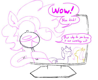 breaking_the_fourth_wall computer_monitor dialogue female feral group horn humor looking_at_viewer magnifying_glass simple_background text trio white_background wings the_weaver friendship_is_magic hasbro my_little_pony mythology fluttershy_(mlp) pinkie_pie_(mlp) twilight_sparkle_(mlp) earth_pony equid equine horse mammal mythological_creature mythological_equine pegasus pony unicorn english_text