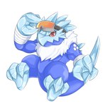 ambiguous_gender anthro biceps blue_body claws eyewear fluffy fluffy_chest goggles ice red_eyes simple_background solo tail white_background megaro58 bandai_namco digimon mythology blucomon digimon_(species) dragon mythological_creature mythological_scalie scalie absurd_res hi_res