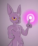 anthro balls casual_nudity energy_ball flaccid foreskin genitals looking_at_viewer male penis purple_body purple_skin simple_background solo young young_anthro darkajugin dragon_ball dragon_ball_heroes shandy domestic_cat felid feline felis mammal hi_res