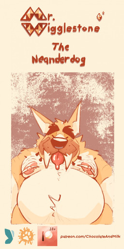 anthro barbell_piercing belly belly_tuft big_belly big_fangs body_hair chest_hair eyes_closed fangs front_view fur head_tuft male male_anthro moobs mouth_closed nipple_barbell nipple_piercing nipples nude obese obese_anthro obese_male overweight overweight_anthro overweight_male piercing pink_nipples red_tongue solo teeth text tongue tongue_out tuft white_body white_fur yellow_body yellow_fur chocolateandmilk richard_(chocolateandmilk) canid canine canis domestic_dog mammal absurd_res half-length_portrait hi_res portrait url