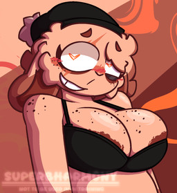 anthro areola areola_slip beanie big_breasts blush bra breasts brown_body brown_fur clothing female freckled_breasts freckled_shoulders freckles fur hat headgear headwear huge_breasts light_body light_fur orange_body orange_eyes orange_fur solo underwear superbharm0ny charlie_itzuma_(superbharm0ny) lagomorph leporid mammal rabbit hi_res trans_(lore) trans_woman_(lore)