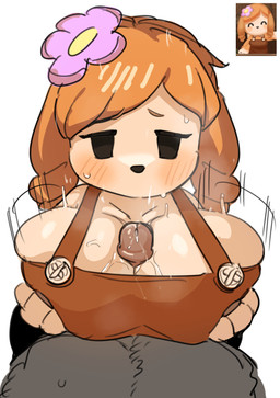 anthro anthro_focus apron apron_only big_breasts biped bodily_fluids breast_play breasts clothing duo female female_anthro female_focus female_on_anthro flower_hair_accessory front_view genital_fluids genitals glans glans_peek hair half-closed_eyes humanoid_genitalia humanoid_penis male male/female male_on_anthro monotone_body monotone_hair mostly_offscreen_anthro mostly_offscreen_character mostly_offscreen_male mouthless narrowed_eyes orange_hair penis precum sex solo_focus sweat tan_body titfuck rinrin_(pixiv) canid canine canis domestic_dog mammal 2025 digital_drawing_(artwork) digital_media_(artwork) hi_res reference_image shaded soft_shading