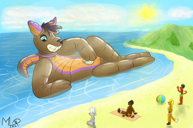 air_valve air_valve_navel ambiguous_gender anthro ball beach beach_ball being_watched bikini breasts brown_body brown_fur clothed clothing cloud collar female fur group hair inflatable looking_at_another macro male open_mouth outside partially_submerged pool_float pool_toy sand seaside size_difference sky smile sun swimwear two-piece_swimsuit water white_body maxwell_longtail drake_kangaroo animate_inanimate canid canine canis domestic_cat domestic_dog felid feline felis fox kangaroo lagomorph leporid living_inflatable macropod mammal marsupial rabbit 3:2 digital_media_(artwork) hi_res