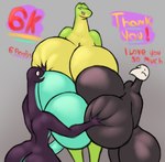 anthro big_breasts big_butt black_body breast_grab breasts butt female green_body group hand_on_breast huge_breasts purple_body text thick_thighs trio yellow_eyes jovi_cap dotty_(jovi_cap) lisa_(jovi_cap) alligator alligatorid arthropod crocodilian lizard reptile scalie english_text