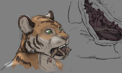 anthro bodily_fluids brown_body brown_fur covering covering_mouth duo erection fatal_vore feet_first flaccid forced fur genitals green_eyes grey_background inside_stomach internal macro macro_pred male male/male male_pred male_prey micro micro_prey open_mouth oral_vore orange_body orange_fur penis prey_in_mouth scared simple_background stomach_acid striped_body striped_fur stripes struggling struggling_prey teeth tongue unwilling_prey vore willing_pred jeri_kleinlowe felid mammal mouse murid murine pantherine rodent tiger 2022 5:3 colored