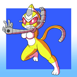 anthro breasts cybernetics female machine pink_eyes simple_background smile solo azureinthedark super_robot_monkey_team_hyperforce_go nova_(srmthfg) cyborg haplorhine mammal monkey primate robot 1:1 2020 absurd_res digital_media_(artwork) hi_res