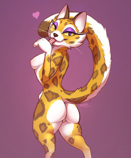 anthro breasts butt countershading eyeshadow female fur genitals licking looking_at_viewer makeup markings nipples nude purple_background simple_background solo spots spotted_body spotted_fur thick_thighs tongue tongue_out vulva tenynn kirby_(series) kirby_and_the_forgotten_land nintendo clawroline felid feline leopard mammal pantherine digital_media_(artwork) hi_res shaded
