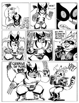 anthro clothing costume duo hypnosis male mask mind_control murrcatter text transformation wearing_mask canid canine canis felid feline gulonine lynx mammal mustelid musteline wolf wolverine absurd_res english_text hi_res