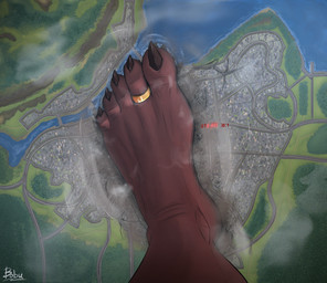 5_toes anthro barefoot bird's-eye_view bone city cityscape claws destruction digit_ring feet foot_focus footprint high-angle_view jewelry macro male ring skull smearing soles solo stomping toe_ring toes walking 1-bobu zeryn_(1-bobu) demon imp hi_res