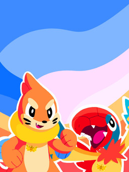 3_toes badge black_nose blue_background blue_body blue_feathers chest_tuft duo feathers feet feral fur male open_mouth orange_body orange_fur pink_tongue red_body red_feathers red_skin simple_background teeth toes tongue tuft yellow_body yellow_feathers fulgito_ast nintendo pokemon pokemon_mystery_dungeon spike_chunsoft aerial_explorer_archen marine_explorer_buizel archen buizel fossil_pokemon generation_4_pokemon generation_5_pokemon pokemon_(species) 2025 3:4 hi_res