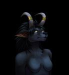 2014 alpha_channel anthro black_body black_fur black_hair blizzard_entertainment bodily_fluids breasts canid cheek_tuft conditional_dnp crying digital_media_(artwork) facial_tuft fan_character featureless_breasts female fur green_eyes hair hi_res horn mammal paralee_(character) ratte simple_background solo tears transparent_background tuft warcraft were werecanid worgen