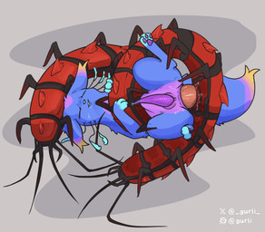 animal_genitalia animal_penis antennae_(anatomy) blue_body blue_fur blue_nose clenched_teeth coiling duo eyes_closed feral feral_on_feral forced fur genitals grey_background lying male male/male male_penetrated male_penetrating male_penetrating_male multicolored_body multicolored_fur on_back penetration penis pink_penis pivoted_ears purple_penis rape sex simple_background tapering_penis teeth text whiskers gurli rain_world videocult koralle arthropod centipede centipede_(rain_world) insect myriapod red_centipede_(rain_world) slugcat absurd_res artist_name hi_res