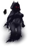 big_breasts black_body black_skin breasts cloak clothing dark_body dark_skin female floating glistening glistening_body glistening_breasts glistening_skin hood mostly_nude navel not_furry obscured_face red_eyes shadow_face simple_background solo white_background nyong_nyong terraria ghost humanoid shadow_creature spirit wraith_(terraria) hi_res