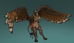 abs anthro armor beak big_breasts bikini_armor biped bra breasts brown_body brown_fur butt chair claws cleavage clothed clothing covered_nipples crossgender curvy_figure feathered_wings feathers featureless_crotch feet female front_view fur furniture hands_behind_back headgear headwear helmet hourglass_figure legwear looking_at_viewer membrane_(anatomy) membranous_wings midriff mtf_crossgender multicolored_body multicolored_fur muscular muscular_female muscular_thighs nude on_chair paws pose serratus simple_background sitting sitting_on_chair solo spread_wings stockings stripes tail thick_thighs toes two_tone_body two_tone_fur unconvincing_armor underwear wide_hips wings yellow_eyes jakearmorsmith mythology warhammer_(franchise) warhammer_fantasy deathclaw_(warhammer_fantasy) avian gryphon hybrid mythological_avian mythological_creature absurd_res digital_media_(artwork) hi_res