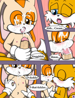 age_difference anthro anthro_on_anthro blush bodily_fluids clothing cum cum_in_mouth cum_inside cum_on_chest cum_on_face cumshot dialogue diaper duo ejaculation ellipsis erection eyes_closed fellatio female genital_fluids genitals handjob humanoid_genitalia humanoid_penis licking male male/female nipple_fetish nipple_lick nipple_pinch nipple_play nipples older_male oral orgasm penile penis pinch sex shota text tongue tongue_out young young_anthro younger_female unistar sega sonic_the_hedgehog_(series) cream_the_rabbit miles_prower canid canine fox lagomorph leporid mammal rabbit 2015 comic english_text hi_res