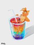 anthro beverage blush drinking_straw fur leaning leaning_backward male micro orange_body orange_fur solo standing oselotti oselotti_(character) domestic_cat felid feline felis mammal 2023 absurd_res hi_res signature