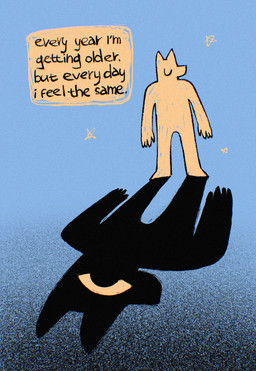 4_fingers anthro blue_background duo eyes_closed fingers fur looking_at_another male shadow simple_background standing star text white_body white_fur soulfullhyena canid canine canis mammal shadow_creature wolf english_text hi_res