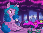 blue_hair blue_tail container cup eyelashes female feral hair holding_object hooves horn leaf purple_body purple_eyes sitting solo tail tea_cup teapot hauntedtube hasbro mlp_g5 my_little_pony mythology izzy_moonbow_(mlp) equid equine mammal mythological_creature mythological_equine unicorn 4:3 animated no_sound short_playtime webm