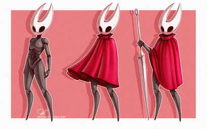 anthro black_body black_eyes bottomless breasts cloak clothed clothing female holding_melee_weapon holding_object holding_weapon horn light melee_weapon nude outline red_background red_cloak red_clothing shadow simple_background small_breasts standing text weapon white_horn white_outline unnotablejulz hollow_knight_(franchise) team_cherry hornet_(hollow_knight) arthropod 2025 artist_name dated hi_res lighting signature
