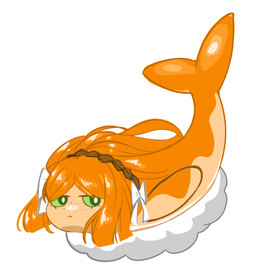 accessory ambiguous_gender bow_ribbon closed_frown feral food freckled_face freckles frown green_eyes green_sclera hair hair_accessory hair_bow hair_ribbon half-closed_eyes long_hair looking_aside mouth_closed narrowed_eyes orange_body orange_hair pokefication raised_tail ribbons rice rope simple_background solo tail white_background white_hair_bow 7database limbus_company nintendo pokemon project_moon ishmael_(limbus_company) aquatic fish generation_9_pokemon pokemon_(species) tatsugiri tatsugiri_(curly_form) 2026