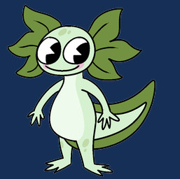 ambiguous_gender anthro blush closed_smile featureless_crotch green_body green_tail light_body looking_aside mouth_closed nude simple_background simple_eyes smile solo standing tail toony transparent_background unsigned swampjaws amphibian aquatic axolotl mole_salamander salamander alpha_channel full-length_portrait portrait female_(lore)