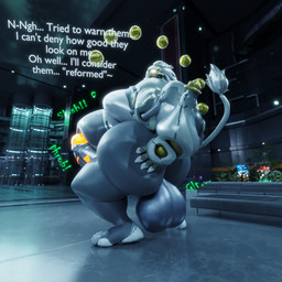 after_vore anthro anthro_pred backsack balls belly big_balls big_belly big_butt big_penis butt digestion empty_eyes erection genitals glowing glowing_eyes glowing_genitalia glowing_penis grey_hair grey_tail hair hand_on_butt hand_on_own_butt huge_balls huge_butt huge_penis hyper hyper_balls hyper_genitalia hyper_penis looking_at_butt looking_at_own_butt looking_back machine male male_pred metallic_body nude nude_anthro nude_male penis rear_view rumbling_stomach slosh sloshing_belly solo sound_effects tail text thick_thighs throbbing throbbing_penis vore weight_gain wide_hips malunisisos mihoyo zenless_zone_zero banyue_(zenless_zone_zero) felid lion mammal pantherine robot_anthro 1:1 3d_(artwork) digital_media_(artwork) english_text hi_res