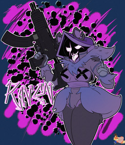anthro arm_tuft big_breasts black_nails breasts colored_nails ear_piercing female fuzzy gauged_ear gear gesture gun hand_gesture middle_finger nails nipple_tape pasties piercing ranged_weapon solo tape thick_thighs tongue tongue_out tongue_piercing tuft weapon peachielee epic_games fortnite raven_team_leader bear canid humanoid mammal ursine absurd_res adversarial_noise alpha_channel hi_res neon_colors