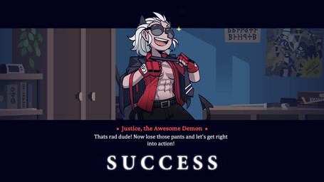 abs belt breasts clothed clothing dialogue eyewear female fingerless_gloves glasses gloves hair handwear horn inside navel not_furry short_hair smile solo spade_tail standing tail text text_on_clothing text_on_gloves text_on_handwear tied_hair undressing white_hair krekk0v helltaker justice_(helltaker) demon horned_humanoid humanoid 16:9 english_text hi_res widescreen