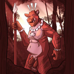 abs anthro ball_tuft balls belly big_penis bracelet collar darkened_genitalia darkened_penis flaccid forest genitals hairy hunting jewelry jungle looking_at_viewer looking_down male melee_weapon muscular nude penis plant polearm pubes solo spear surprised tree tribal tuft tusks weapon ahjost domestic_pig humanoid mammal suid suine sus_(pig) wild_boar 1:1 hi_res