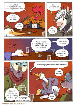 5_fingers anthro bar beverage black_nose blue_body blue_fur blush bodily_fluids candle clothed clothed_anthro clothed_male clothing dialogue feathers fingers fur glass grey_body grey_fur group hoodie humanoid_hands kerchief male multicolored_body multicolored_fur neckerchief neckwear page_number red_body red_feathers shirt speech_bubble sweat text topwear two_tone_body two_tone_fur white_body white_feathers white_fur kantachibli adrian_(kantachibli) benedict_(kantachibli) blue_(kantachibli) phillip_(kantachibli) avian bird canid canine chicken equid equine fox galliform heron horse mammal pelecaniform phasianid comic english_text hi_res url