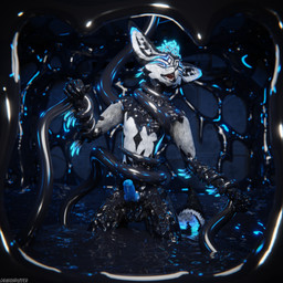ambiguous_fluids animal_genitalia animal_penis anthro anthro_on_anthro balls biped black_body black_fur blue_body blue_fur blue_penis canine_genitalia canine_penis claws depth_of_field erection fur genitals goo_transformation grey_body grey_fur hair inside knot latex male multicolored_body nude open_mouth penis reflection restrained restrained_by_tentacles slim slim_anthro slim_male slim_sub slime solo submissive submissive_male tail tentacles transformation white_body white_fur dragonplayer blender_cycles dragonplayer_(character) canid canine canis fox jex jexouium mammal rexouium 1:1 3d_(artwork) 4k absurd_res blender_(artwork) digital_media_(artwork) hi_res