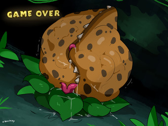 ambiguous_gender bodily_fluids bulge game_over gameplay_mechanics leaf outside plant plant_pred simple_background solo teeth teeth_showing tentacles vore vore_implied zinnick elemental_creature flora_fauna plant_monster tentacle_creature 2025 digital_media_(artwork) hi_res