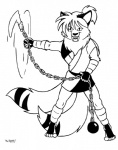 anthro black_markings chain fangs hair male markings ponytail side_ponytail solo teeth weapon bark!_(artist) inuyasha felid mammal black_and_white monochrome signature