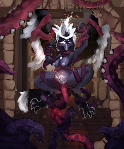 abdominal_bulge ambiguous_fluids anthro anthro_penetrated arm_grab belly belly_inflation belly_tattoo breasts defeated detailed_background egg egg_insertion female fire flaming_hair forced horn inflation interspecies leg_grab male male/female neck_grab oviposition ovipositor ovipositor_in_pussy penetration pseudo_hair questionable_consent rape sex solo submissive submissive_female tattoo tentacle_ovipositor tentacle_penetration tentacle_rape tentacle_sex tentacles thigh_grab trapped vaginal vaginal_penetration white_eyes wings daki_woo lady_of_fire_(adlm13) avian bird corvid corvus_(genus) deity eldritch_abomination oscine passerine raven 5:6 absurd_res digital_media_(artwork) hi_res