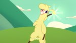 alpaca camelid charging chest_tuft cloud cloven_hooves female feral head_tuft hi_res hitsuji hooves mammal mountain on_hind_legs paprika_paca_(tfh) sky smile smile_hd solo them's_fightin'_herds tuft