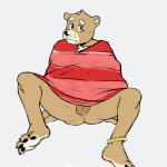 anklet anthro balls blush bottomless butt clothed clothing feet fur genitals jewelry looking_at_viewer male poncho poncho_only solo p_rindustries canid canine canis domestic_dog mammal shiba_inu spitz 1:1 hi_res