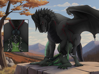 4_toes animal_genitalia anus ass_up bent_leg bent_over big_dom_small_sub biped black_body black_penis black_scales bodily_fluids butt claws cloud cum cum_from_vagina cum_in_vagina cum_inside cum_string cutaway detailed_background digitigrade dominant duo erection feet female female_feral female_penetrated feral feral_on_feral feral_penetrated feral_penetrating feral_penetrating_feral foot_on_head forepaw_on_head from_behind_position genital_fluids genital_slit genitals green_body green_scales hand_on_head hindpaw horn knot knot_fucking knotted_penis knotting larger_male leaking_cum leapfrog_position lying male male/female male_feral male_on_top male_penetrating male_penetrating_female membrane_(anatomy) membranous_wings mountain nude on_front on_top outside paws penetration penile penile_penetration penis penis_in_vagina perching_position plant quadruped scales sex size_difference sky smaller_female smaller_penetrated snout step_position tail tailbutt teeth three-quarter_view toe_claws toes tongue tongue_out tree vaginal vaginal_penetration vulva wing_claws wings sterr european_mythology mythology aciel_viskaff vindskera dragon mythological_creature mythological_scalie scalie western_dragon 2d_animation 4:3 animated frame_by_frame hi_res loop no_sound short_playtime