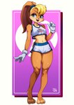 3_toes 4_fingers anthro basketball_uniform blonde_hair blue_eyes breasts buckteeth clothed clothing feet female fingers hair handwear solo sportswear teeth toes uniform gravydood looney_tunes warner_brothers lola_bunny lagomorph leporid mammal rabbit absurd_res hi_res