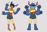 3_toes 4_fingers antennae_(anatomy) anthro arm_growth arm_tuft back_spines belt biped black_claws black_eyes black_hair blue_body blue_bottomwear blue_clothing blue_fur blue_nose blue_pawpads blue_skirt bottomwear brown_eyes claws clothing dipstick_antennae elbow_tuft emanata feet female finger_claws fingers footwear fur grey_background grin growth hair head_tuft human_to_anthro leggings legwear limb_growth multicolored_antennae notched_ear pawpads sharp_teeth shirt shoes simple_background skirt smile solo species_transformation teeth tf_into_fictional_character toes topwear torn_clothing transformation transformation_sequence tuft yellow_clothing yellow_leggings yellow_legwear jpanboy milaries disney lilo_and_stitch totally_spies! alex_(totally_spies!) stitch_(lilo_and_stitch) alien experiment_(lilo_and_stitch) human mammal 2023 absurd_res flat_colors hi_res