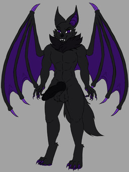 anthro balls erection fangs fur genitals looking_at_viewer male membrane_(anatomy) membranous_wings nude penis simple_background smile solo tail teeth wings pearl123_art devinos_(deviantbat) bat canid canine canis hybrid leaf-nosed_bat mammal microbat vampire_bat wolf yangochiropteran 3:4 hi_res