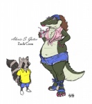 4ofswords alexis_s._gator alligator alligatorid anthro crocodilian duo female larger_female male mammal navel procyonid raccoon reptile scalie size_difference slightly_chubby smaller_male zach_coon