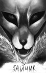 anthro clothing coat female fur gloves handwear multicolored_body multicolored_fur open_mouth smile snow solo standing topwear winter winter_pelt tiny_bunny alice_the_vixen canid canine fox hybrid mammal 2021 cover hi_res monochrome