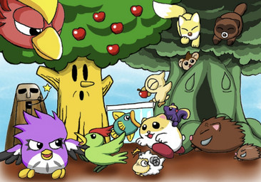 ambiguous_gender apple aquarium beak day detailed_background feathers feral food fruit fur male plant purple_body purple_feathers purple_fur running tree tusks vivarium white_body white_fur wool_(fur) yellow_beak young young_feral chasoba11 kirby:_right_back_at_ya! kirby_(series) nintendo acore_(kirby) con_(kirby) coo_(kirby) dyna_blade dyna_chick kine_(kirby) pon_(kirby) rick_(kirby) whispy_woods aquatic avian bird bovid canid canine caprine cricetid elemental_creature fish flora_fauna fox hamster haplorhine kabu_(kirby) mammal monkey ocean_sunfish owl primate procyonid raccoon rodent sciurid sheep suine tetraodontiform treant tree_squirrel 2011 japanese_description